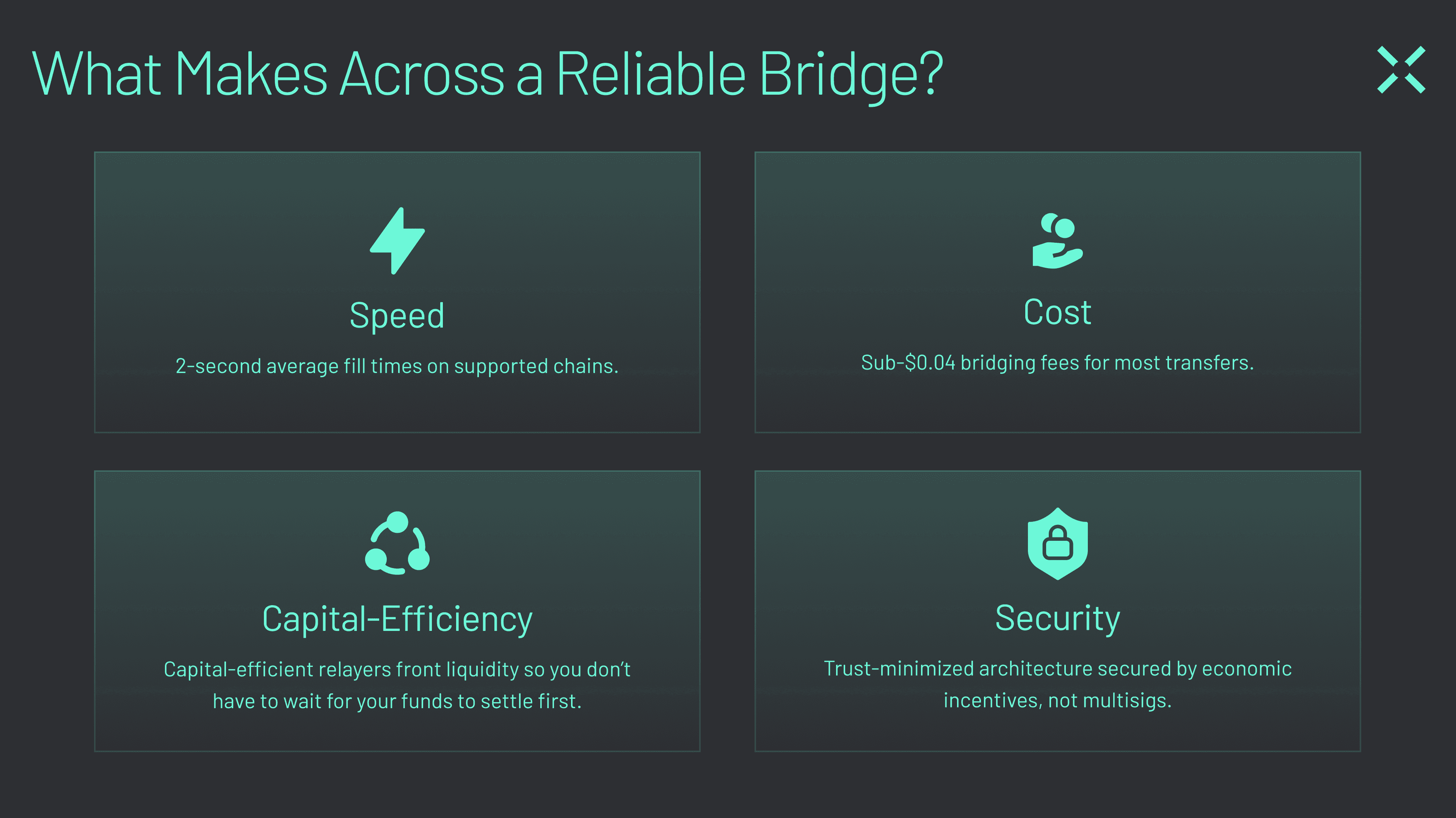 Binance Bridge (Graphic 4) Across is a fast, cheap, capital-efficient, and secure Binance bridge.