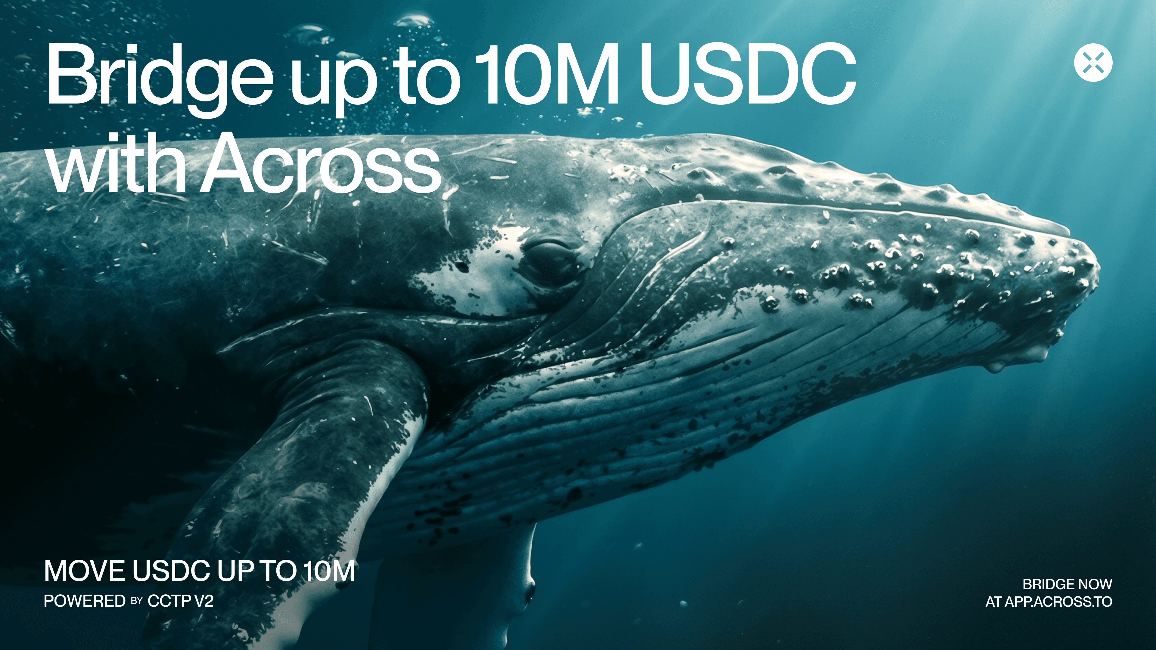 USDC 10M Across Protocol (Hero Image) Bridge up to $10M USDC with Across. Native USDC transfers powered by CCTP v2, automatic finalization, and infrastructure built for scale.